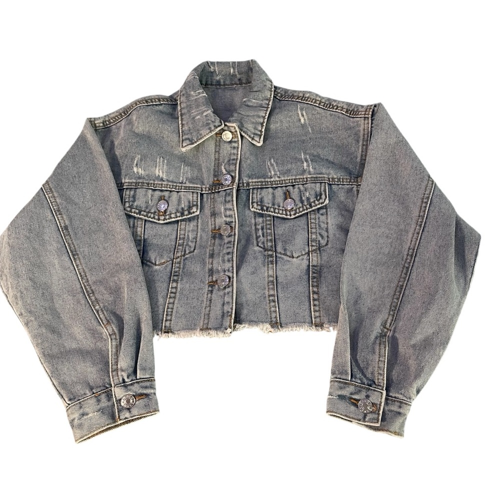 Gray Denim Cropped Jacket